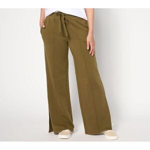 Peace Love World Women's Pants Sz S French Terry Side Slit Green A646535